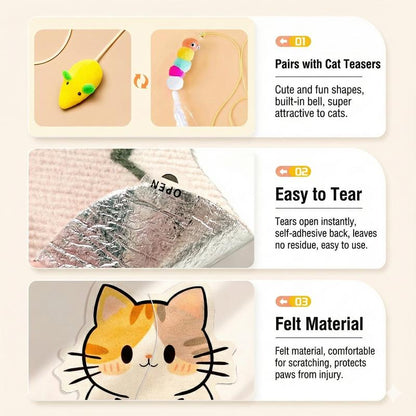 【Buy 1, Get Free Toy Mouse!】Cute Cat Scratcher Mat Kawaii Wall Protector Self-Adhesive Felt Scratch Pad for Indoor Cats