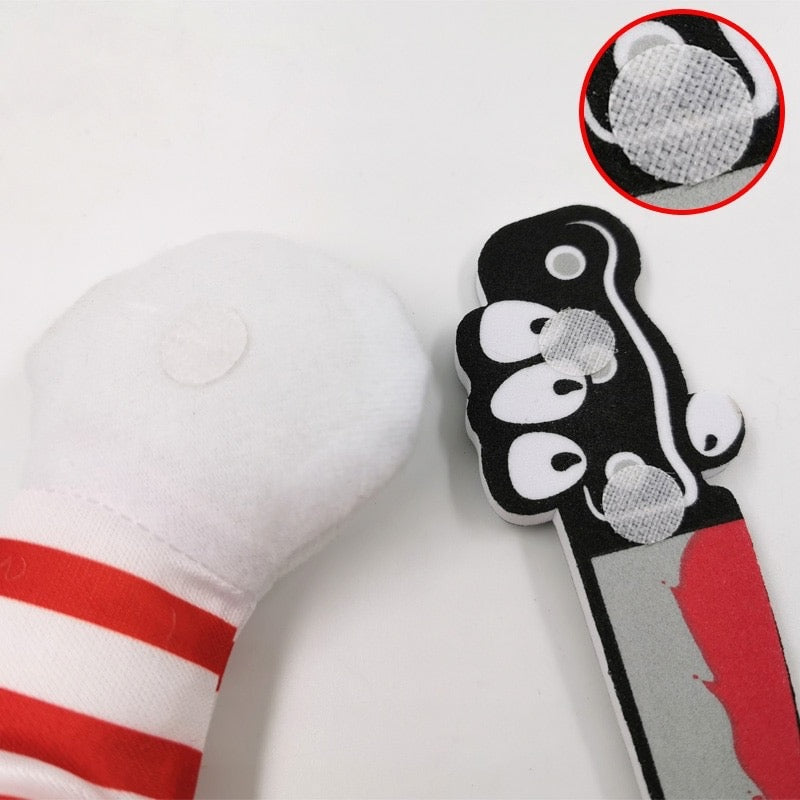 Funny Killer Doll Dog Costume - Messy Wig, Plush Knife & Overalls | Cute Hilarious Pet Cosplay for Small to Large Dogs