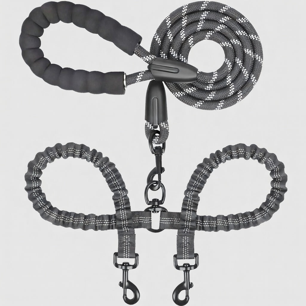Dual Dog Leash, Double Dog Leash, 360 Swivel No Tangle Walking Leash, Shock Absorbing Bungee for Two Dogs