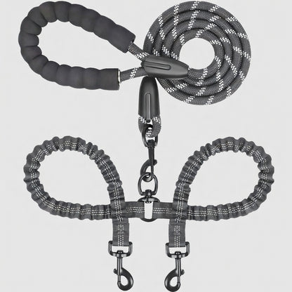 Dual Dog Leash, Double Dog Leash, 360 Swivel No Tangle Walking Leash, Shock Absorbing Bungee for Two Dogs