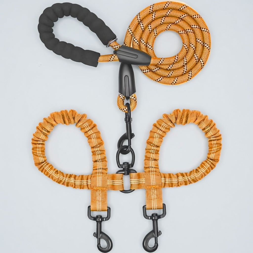 Dual Dog Leash, Double Dog Leash, 360 Swivel No Tangle Walking Leash, Shock Absorbing Bungee for Two Dogs