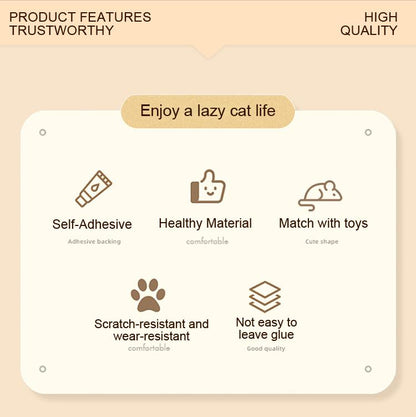 【Buy 1, Get Free Toy Mouse!】Cute Cat Scratcher Mat Kawaii Wall Protector Self-Adhesive Felt Scratch Pad for Indoor Cats