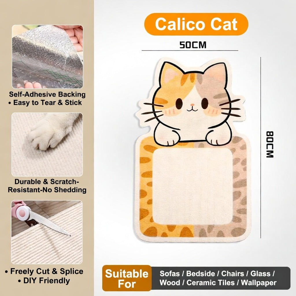 【Buy 1, Get Free Toy Mouse!】Cute Cat Scratcher Mat Kawaii Wall Protector Self-Adhesive Felt Scratch Pad for Indoor Cats