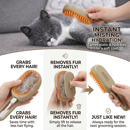 🐱 3-in-1 Cat Steam Brush – Pet Grooming Tool with Mist Spray, Shedding Comb & Massage for Cats & Dogs